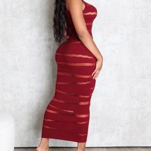 Nuevo Vestido Ajustado sin Mangas con Cuello Alto y Rayas Transparentes, Sexy y Moderno para Fiestas, para Mujer - Product Image 4