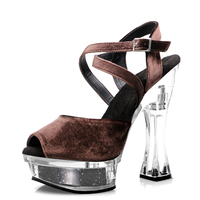 Sandales à talons hauts de 14 cm à bout ouvert, style exotique, pour pole dance, boîte de nuit, modèle sexy, BDSM, fétiche du lit, fétiche, paillettes, chaussures à talons pour femmes