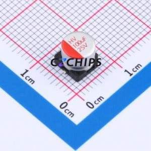 HV1E107M0605PZ ตัวเก็บประจุแบบแข็ง SMD, D6.3xL5.8 มม. ( ความจุ: 100uF ) ( ความแม่นยำ: 20% แรงดันไฟฟ้าที่กำหนด: 25V ) - Product Image 1