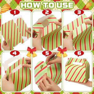 Boîte à friandises de Noë<span class=keywords><strong>l</strong></span> rouge et verte, boîtes cadeaux en papier avec poignées, rayures et pois, fournitures de fête pour biscuits sucrés - Product Image 3