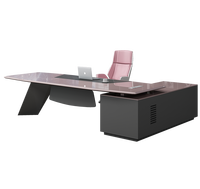 Meubles de bureau de luxe brillants, bureau de direction en forme de L, rose, bureau de direction, table de bureau