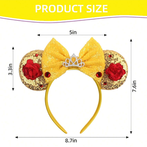 Accessoires de cheveux faits à la main paillettes paillettes couronne bandeau princesse fête tête porter souris oreilles arc bandeau pour les filles - Product Image 6