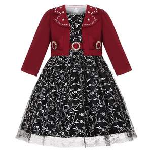 Set di Abiti Invernali Fluorescenti in Cotone Misto con Ricami Floreali e Perline per Bambine di 8 Anni, Abbigliamento da Sera - Product Image 3