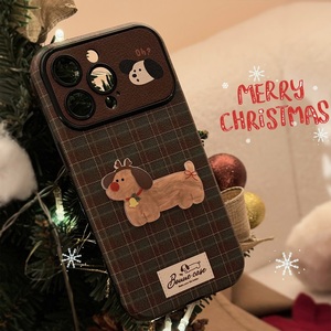 Étui de protection pour téléphone portable en cuir PU à motif à carreaux vintage de Noël pour chien, pour <span class=keywords><strong>iPhone</strong></span> 17 16 15 14 13 12 11 Pro Max - Product Image 5