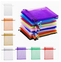 Pochette en organza avec cordon de serrage, sac cadeau en maille transparente pour les fêtes et les mariages