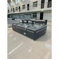 Congelador Horizontal con Puerta de Vidrio Curva de 1.8 m, Congelador de Supermercado para Mariscos, Alimentos Congelados, Pescado, Helados