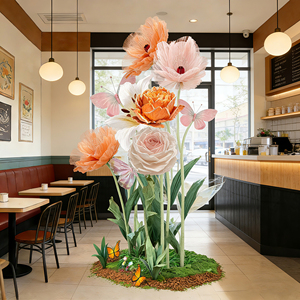 Set di Rose di Carta Personalizzate Giganti <span class=keywords><strong>in</strong></span> Seta e Organza con Papaveri e <span class=keywords><strong>Farfalle</strong></span> per Decorazioni Nuziali e Esposizioni Floreali Interne - Product Image 5