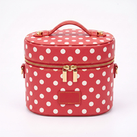 Bolsa de Cosméticos de Cuero con Diseño de Puntos Rojos, Personalizable con Logotipo, de Doble Capa, para Viaje, Organizador de Maquillaje, Marca LZ Supplier