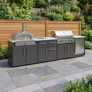 Parrilla de Gas Propano Emory de 12' con 5 Quemadores, Cocina Exterior en Acero Galvanizado Negro con Horno para Pizza, Refrigerador y Fregadero - Product Image 3