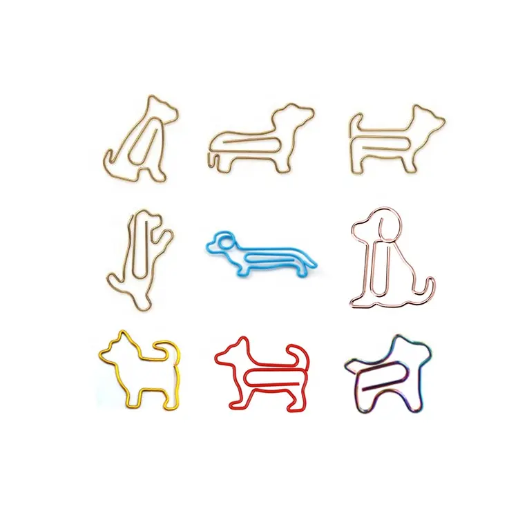 Clip de papel de Animal en forma de perro, creativo, personalizado, Metal, recubierto de alambre, chapado, colorido, para perro