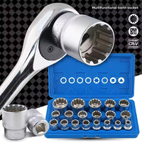 Kit de douilles à cliquet à 12 points en acier au chrome-vanadium, 19 pièces, 1/2 pouce, 8-32 mm