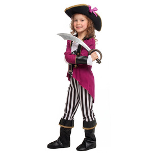 Ensemble de costumes de pirate pour filles, pantalon rayé noir et blanc, veste violette, chapeau de capitaine, épée incluse, tenue d'Halloween pour enfants - Product Image 3