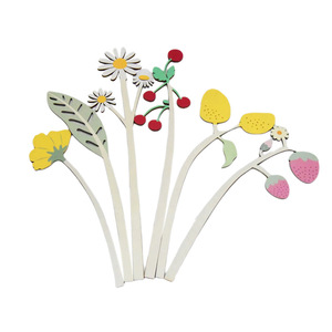 Kit d'artisanat floral en bois Hengchang 17x5cm imprimé UV avec motifs cerise, marguerite et fraise pour décoration DIY - Product Image 1