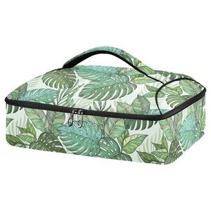 Hawaiian New Arrival Custom Green Leaves Print BBQ Thermal Insulated Portable Portable Cooler Pizza Bag - Product Image 1