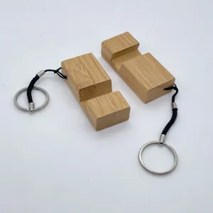 Mini cell phone holder keychain wooden key rings logo customized