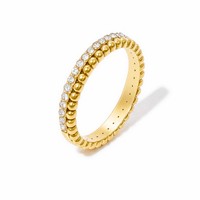 Bague de mariage et de fiançailles pour femme en acier inoxydable, étanche, personnalisée, avec zircon inaltérable et perles dorées double couche, style mode