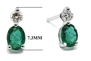 Hong Kong vente chaude nouveaux bijoux 18k or blanc massif véritable diamant bijoux ovale émeraude pierre gemme minuscules boucles d'oreilles pour les femmes - Product Image 2