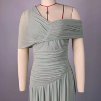 HK73396 Robes d'été tendance pour femmes, décontractées et élégantes, col asymétrique, laçage, taille haute, manches courtes, plissées, robe longue formelle