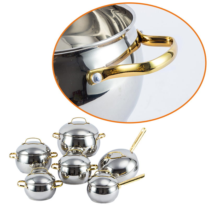Набор посуды с позолоченной ручкой и ручкой из нержавеющей стали, 12 шт.
