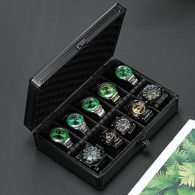 10 Slots Watch Travel Case With Lock Aluminium Watch Display Box Watch Storage Box No Transparent Lid Removable Dividers