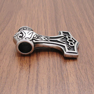 Style nordique en acier inoxydable 316L Animal Viking Thor marteau Mjolnir pendentif collier pour hommes fermoir martelé - Product Image 1