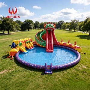 Parc de divertissement extérieur avec piscine gonflable, <span class=keywords><strong>trois</strong></span> toboggans aquatiques, château gonflable jungle - Product Image 3
