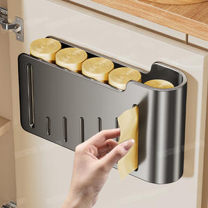 Organizador de bolsas de basura para cocina, soporte para bolsas de plástico, estante de almacenamiento sin perforaciones, forma rectangular para contenedor de alimentos - Product Image 1