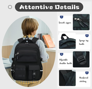Sac à dos pour garçon, cartable pour enfants, sac à dos en toile bleu camouflage multi-poches - Product Image 6