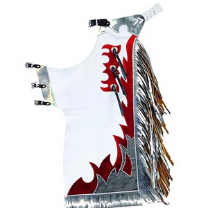 Women Western <b>Riding</b> <b>Chaps</b> Faux Leather Apron with Silver Buckles Red Flame Design Fringe Detail - Product Image 1