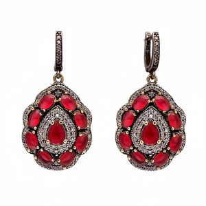 Boucles d'oreilles pendantes en grenat CZ turc authentique poire faites à la main en gros bijoux en argent sterling 925 - Product Image 2