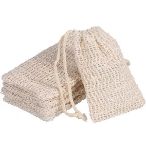 9*14CM Amazon service BSCI 100% natural ecfoliating flexible net material no harm drawstring saver pouch sisal soap bags