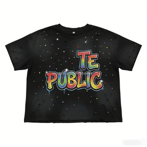 Camisetas de Lujo Personalizadas para Hombre, 100% Algodón, con Estampado Gráfico, Adornos de Diamantes de Imitación, Lavado Monkey, Efecto Desgastado por el Sol - Product Image 4