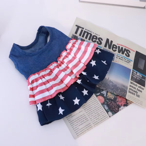 Conjunto <span class=keywords><strong>de</strong></span> Ropa para Parejas <span class=keywords><strong>de</strong></span> Mascotas con Bandera Americana, <span class=keywords><strong>Camisa</strong></span> Polo <span class=keywords><strong>de</strong></span> Mezclilla y Vestido para Perros Pequeños y Gatos - Product Image 6