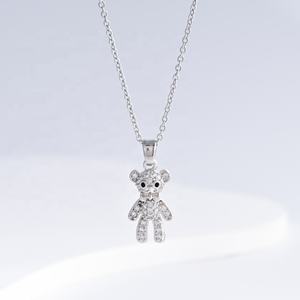 Collares de plata 925 con baño de oro rosa para niñas, precio de fábrica, personalizados, con colgante de oso, para mejores amigas. - Product Image 2