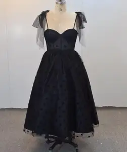 Robe de soirée pour femme, jupe courte, classique, avec bretelles, nœud papillon noir, dos nu