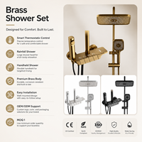 Ensemble de douche thermostatique en laiton haut de gamme personnalisé avec affichage numérique, interrupteur à boutons type touches de piano et fonction pluie
