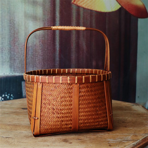 Bamboo Handwoven Baskets Rectangle Food Container Kitchen Storage Chinese Style Decorative Craft - Product Image 2