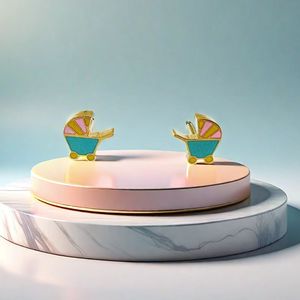 2024 nuevo compacto delicado chapado epoxi cochecito <span class=keywords><strong>de</strong></span> bebé Stud pendientes sección lindo mini pendiente <span class=keywords><strong>de</strong></span> dibujos animados azul pendiente único femenino - Product Image 6