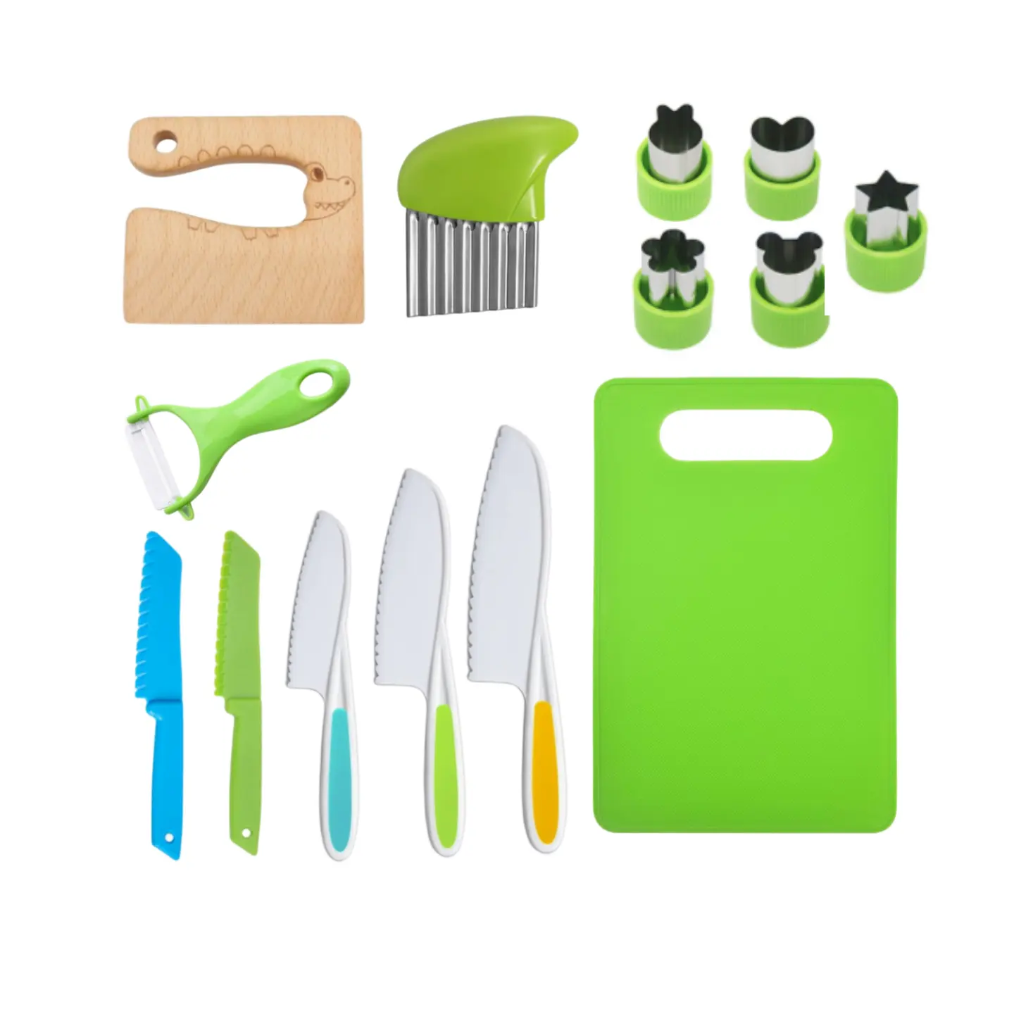 Customization Hot Sell toddler knife real cooking 14PCS Plastic Kids Safety Knife Set