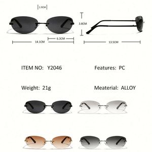 แว่นกันแดดทรงรีไร้กรอบสไตล์เรโทรหรูหราแนวพังก์โลหะยุค 2000 ป้องกันรังสียูวี 400 สำหรับผู้หญิงและผู้ชาย ขายส่ง - Product Image 5