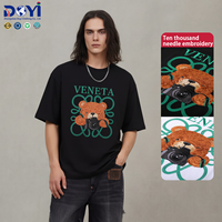 DUYI T-shirt Oversize Unisexe à Manches Courtes, Broderie Florale Motif Ours Photographie, Décontracté, Compressé, Personnalisé OEM ODM, Streetwear 100%
