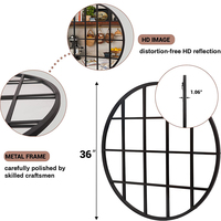 Miroir rond en métal style Art Déco avec verre en polyuréthane et design fenêtre, couleur or/Personnalisable, taille personnalisable