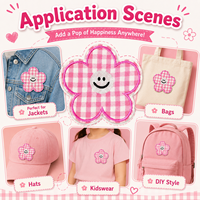 Patch floral en vichy rose de 11,5 cm, appliqué brodé thermocollant pour vestes, sacs, chapeaux, vêtements pour enfants, artisanat et décoration DIY