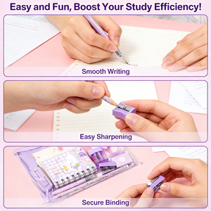 Juego de Papelería Morado Adorable al por Mayor, 6 Piezas, Kit de Útiles Escolares con Cuaderno, Bolígrafo y Grapadora <span class=keywords><strong>para</strong></span> Niños y Estudiantes, Regalo - Product Image 4