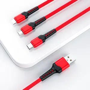 Grande Promotion Hotriple A16MTL 1.2M 3A Tissu Tresse Bi-couleur Charge Rapide Multiple Câble de Données 3 en 1 3in1 Ligne de Données USB