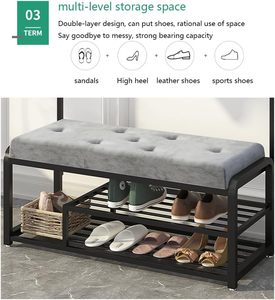 Appendiabiti da Ingresso in Ferro Battuto <span class=keywords><strong>con</strong></span> Panca Portascarpe e 2 Ripiani Portaoggetti, Ganci per Abiti, per Negozi di Abbigliamento - Product Image 4
