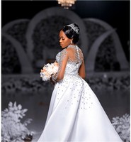 Robe de mariée sirène grande taille 2-en-1 avec traîne détachable et strass, Robe de mariée de luxe personnalisée
