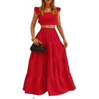 Nouvel ensemble jupe et haut sexy à taille mi-haute de couleur unie, style transfrontalier européen et américain, collection été 2026