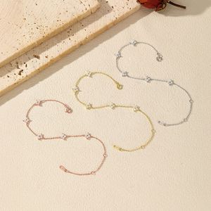 S925 Sterling Silver dainty three flower zircon <b>bracelet</b> delicate silver chain adjustable thin charm <b>bracelet</b> for women - Product Image 3