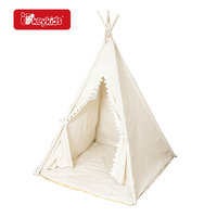 Tente tipi en toile pour enfants avec poteaux en bois, tapis rembourré doux, bordure à pompons et fenêtre pour jeux d'imitation intérieurs et extérieurs W08L176